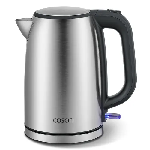 COSORI 304 SS Compact Electric Kettle - 1.8Qt/1.5L, 1500W, 5.9"l Small Counter-Fit, 9.1"w x 9.5"h, Cold Touch, Plastic-Free Parts, Filter, Spout, Easy to Clean, Auto Shut-Off, Boil-Dry Safe, Blue LED Light, 2-Cup Hot Water Heater, CEK-S152