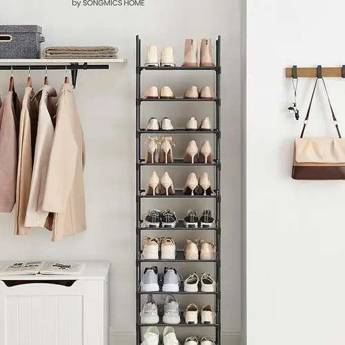 SONGMICS HOME 10-Tier Slim Shoe Rack Organizer, Metal Frame Non-Woven Fabric Shelves, Stackable Storage Holders & Racks for Entryway, Bedroom Closet Storage