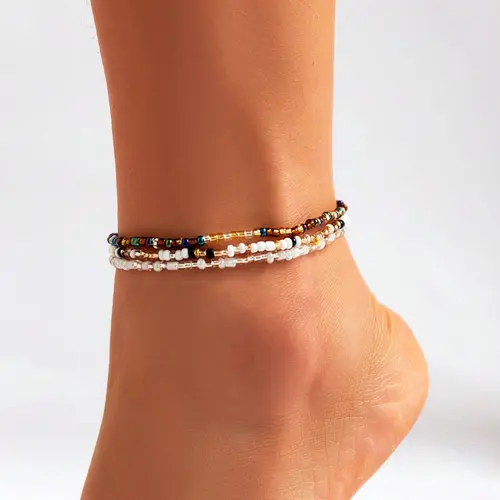 3pcs/set Boho Style Colorblock Beaded Anklet, Fashionable Foot Jewelry for Women, Trendy Jewelry, Trendy Fashionable Accessories