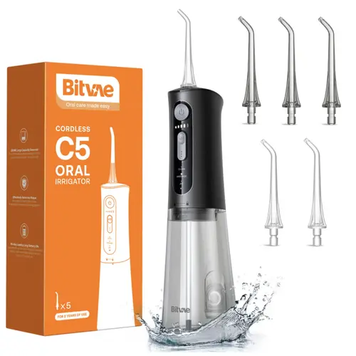 Bitvae C1/C5/C6 Cordless Portable Oral Irrigator Teeth Cleaning Machine - Rechargeable, Powerful, IPX7 Waterproof, Adjustable Nozzle, Cleansing Self Care Product for Whitening Tablets, Dental Kit, Self Care Products