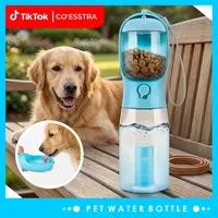 3in1 Pet Water Bottle - 20oz BPA-Free Lock-Seal Spill-Proof Dog Travel Supplies with Built-In Filtration for Fresh Filtered H2O, Food Storage, Poop Bag Dispenser, Sealed Bags to Keep Mess Contained, Easy-to-Use Hiking Accessory