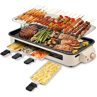 Pukomc Corded 2-in-1 Electric Indoor Nonstick Grill & Non Stick Griddle - 1800W Smokeless Heat, Adjustable Temperature Control, Removable Plates, Grill Net, Dishwasher Safe Compact Household Items for Couples, Apartment Stuff,sohochic