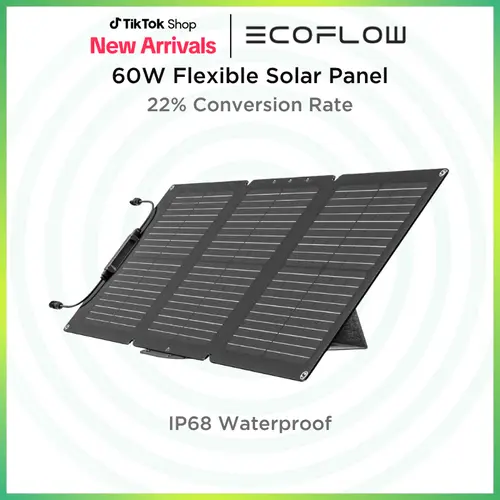 EcoFlow 60W Lightweight Foldable Portable Solar Panel with Supporting Stand, High 23.4% Converting Monocrystalline Cells IP68 Waterproof