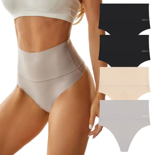 FINETOO 4pcs Women High Waisted Comfortable Seamless Underwear Fit Minimalist Bridal Panties Basic T-back Panties S-XL   Womenswear