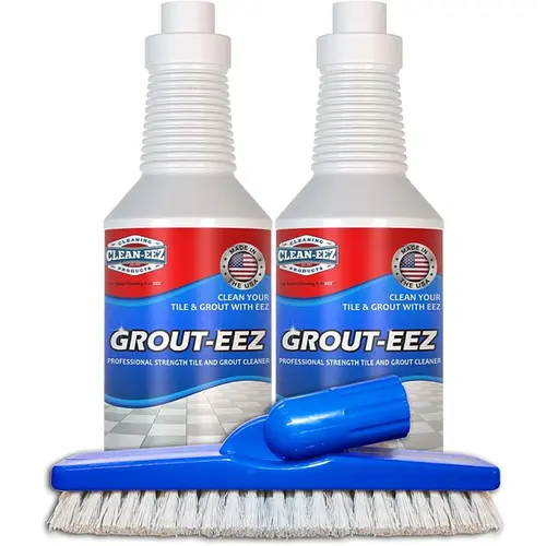 Clean-eez Grout Cleaner 2 Pack with Stand-Up Brush Attachment - Stain Remover Heavy-Duty Scrubber - Bathroom Shower Ceramic Porcelain Tile & Grout Only - Easy Control Flip Top Cap - 32 oz