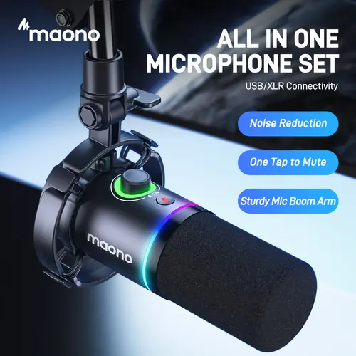 Maono PD200X Wired Adjustable Dynamic RGB Gaming Microphone - USB/XLR Connectivity, Mute Button, Noise Reduction, 0 Latency, Compatible with Computers, Mac, Mobile Phones, Audio Mixers, for Gaming, Streaming Setup, Game, Volume Control