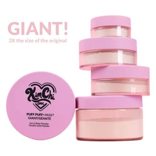 KimChi Chic Beauty Giant Puff Puff Pass Set & Bake Powder - 80g Loose Setting Powder, Oil Absorbing, Rice Powder, Vitamin E