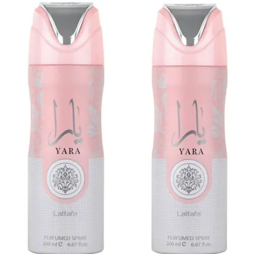 Lattafa Yara Deodorant Long Lasting Perfumed Body Spray 200 ML - Pack of 2 Body Care Fragrance Gentle Cosmetic