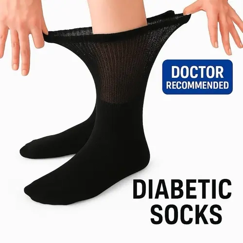 Men's Extra-Stretch Diabetic Cotton Blend Socks - Non-Binding Cuff, Seamless Smooth Toe, Breathable Moisture-Wicking Fabric, Cushioned Sole Support for Circulation, Basic All-Day Wear