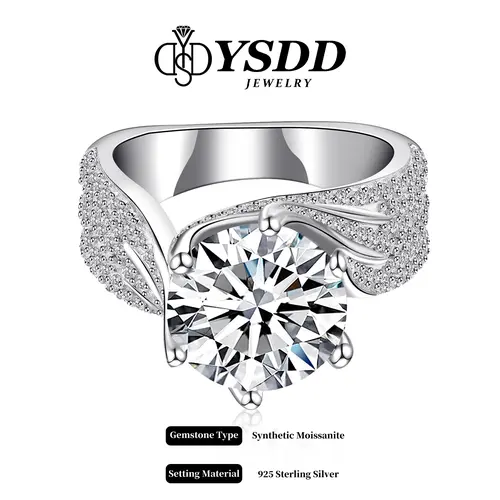 【#5 Majestic Ring 】1-3-5Carat Luxury Synthetic Moissanite Engagement Ring in 925 Sterling Silver for Women D Color VVS1 Clarity Synthetic Moissanite Size 5-10