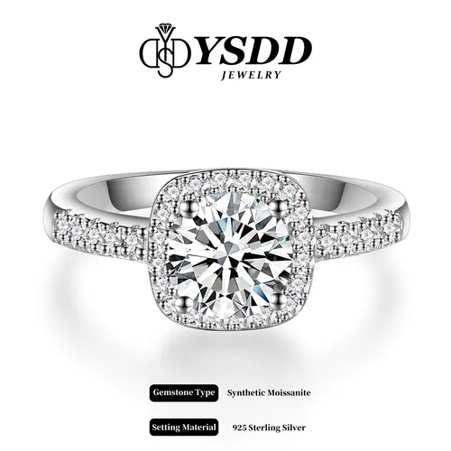 【#13】 Classic 925 Sterling Silver Elegant Solitaire Halo Engagement Ring, 0.5-2ct D Color VVS1 Clarity Synthetic Moissanite, Size 4.75-9 Promise Ring, Elegant Ring