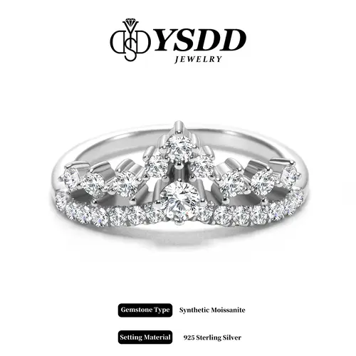 【#198 Tiara】Matching Synthetic Moissanite Wedding Band for Women, D Color VVS1 Clarity Rings 925 Sterling Silver Crown Moissanite Curved Stackable Rings for Women
