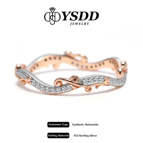 【#206 Eve】Stackable Couple Synthetic Moissanite Ring in 925 Sterling Silver