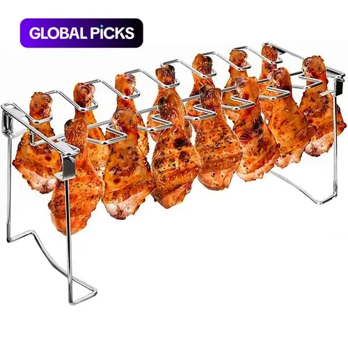 Metal Chicken Drumstick Rack Multi-Grid Non-Stick Dishwasher-Safe BBQ Grill Rack for Camping and Outdoor Cooking #GLOBAL PICKS