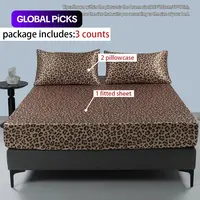 Satin Leopard Print Bedding Set, Polyester Bedding Set, 3 Counts/set Including 1 Fitted Sheet & 2 Pillowcases without Filler, Bed Linens for Home & Hotel Decor