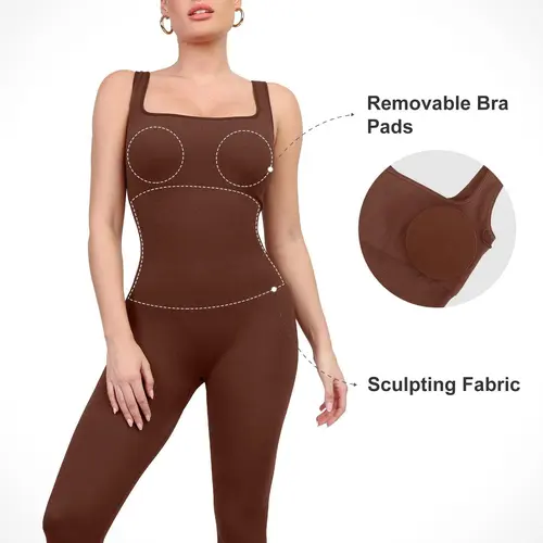 Popilush Seamless Square Neck Sport Jumpsuit  Minimalistic Activewear-Creator Live