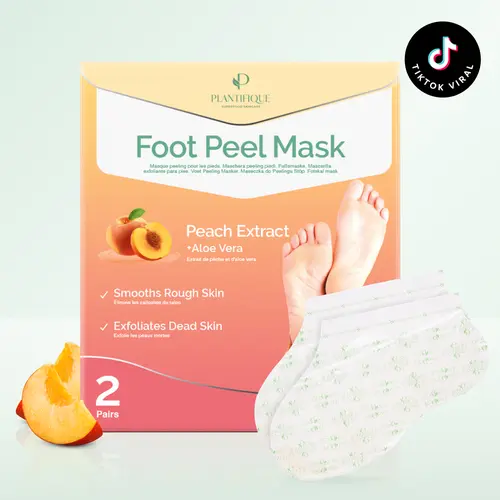 [PLANTIFIQUE Official Shop] Foot Peel Mask with Glycolic Acid - Exfoliates Dead Skin & Calluses, Moisturizes Cracked Heels, Smooths, Oils & Relaxes for Peach-Like Silky Feet, Smooth, Callus Remover For Feet
