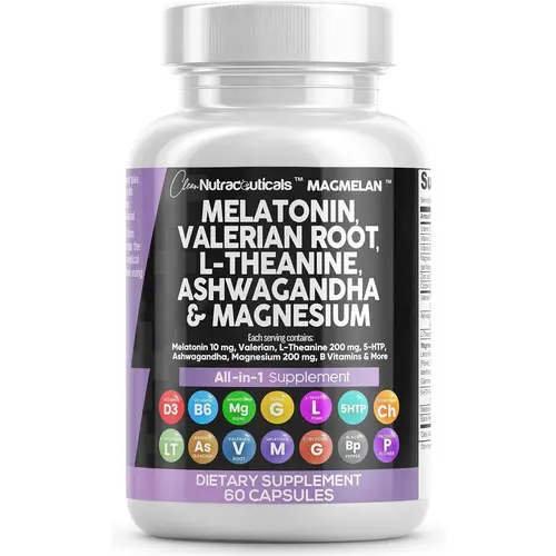 Clean Nutra Melatonin, Valerian Root, L-Theanine, Ashwagandha, Magnesium Complex, Lemon Balm & More for Women and Men Sleep Aid & Support Capsules - MagMelan