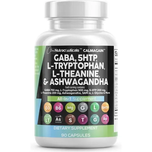 Clean Nutraceuticals GABA, 5 HTP, L-Tryptophan, L-Theanine, Ashwagandha, SAM-e. L-Glycine & More for Women's Mood & Balance Support Capsules - CalmAgain