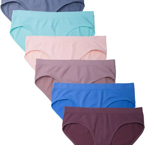 Kalon Women's 6-Pack Seamless Hipster Briefs - Panties for Women, XS-4XL (3X Incl), Chic, Cute, Comfy Stretchy Plain Nylon Spandex Knit, Soft Minimalist Seamless Edge Undies