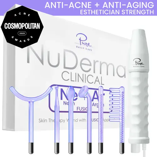 NuDerma Clinical High Frequency Wand with Fusion Neon-Argon Applicators Anti-Aging Anti-Acne by Pure Daily Care  Facial Beauty Instrument Facial Beauty Machine Facial Care Tool