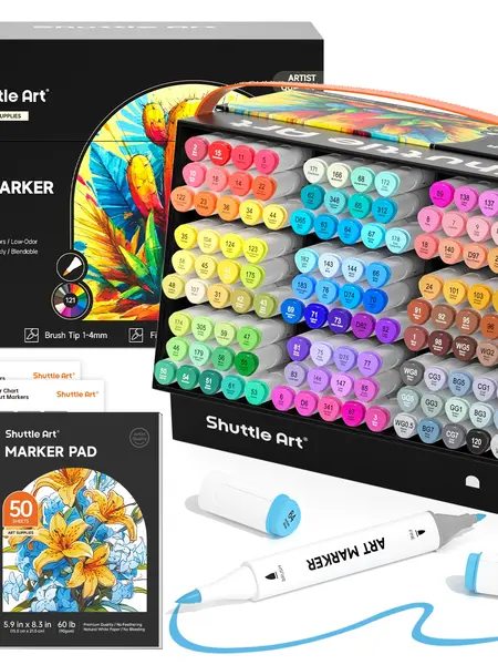 Shuttle Art 24/89/121 Colors Dual Tip Alcohol Based Art Markers, 88/120 Colors plus 1 Blender Permanent Marker with Case Perfect for Coloring Books Sketching Card Making