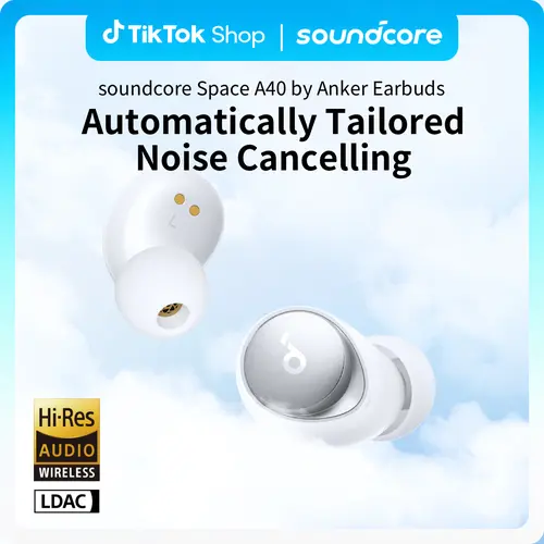 soundcore by Anker Space A40 Auto-Adjustable Active Noise Cancelling Wireless Earbuds, Reduce Noise by Up to 98%, 50H Playtime, Comfortable Fit, App Customization, Wireless Charge #tiktokshopsummersale
