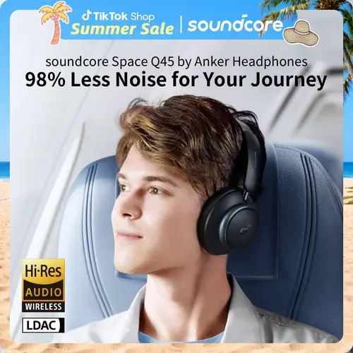 soundcore by Anker Space Q45 Adaptive Active Noise Cancelling Headphones, Reduce Noise by Up to 98%, 50H Playtime, App Control, LDAC Hi-Res Wireless Audio, Comfortable Fit, Clear Calls, Bluetooth 5.3 #tiktokshopsummersale, High Quality Headphones, Wireles