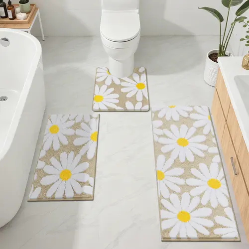 LOKHOM 3-Piece Microfiber Bath Rug Set - Modern Non Slip Mats, Multi-Size Soft Highly Absorbent Bath Mats, Fiber-Lock Moisture-Absorbing, Non-Slip Backing, Machine Washable, Grey Curve Farmhouse Home Supplies