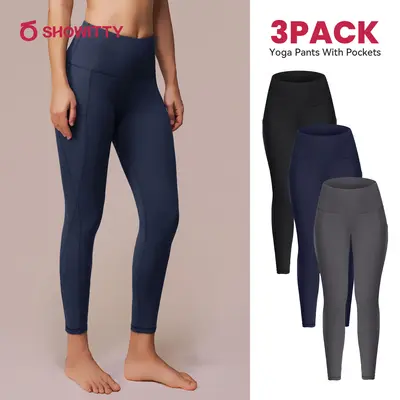 SHOWITTY Women's High Waisted Tummy Control 1/3 Pack Leggings with Pockets – Non See-through Stretchy Yoga Pants for Workout #tiktokshopsummersale