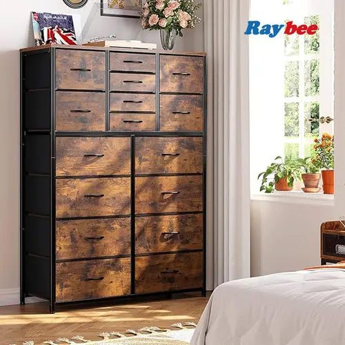 [Apartment Furniture]RaybeeFurniture 16 Drawers Dresser for Bedroom, 57" H Tall Dresser Organizer for Bedroom, Large Fabric Dressers & Chest of Drawers with Sturdy Metal Frame, Wood Top for Closet, Entryway, Hallway, Bedroom, Living Room
