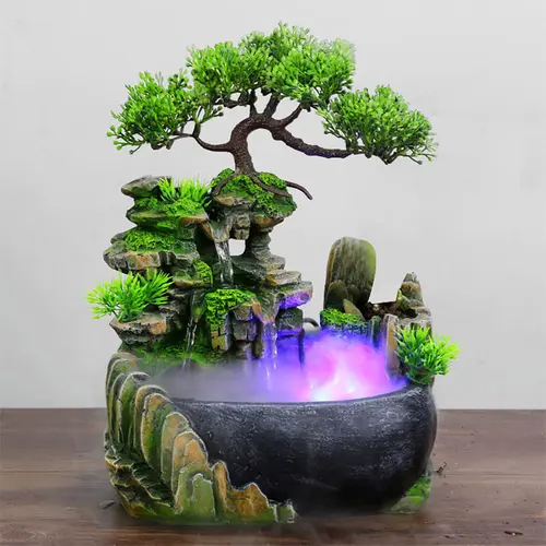 CNCEST Compact Desktop Resin Rockery Water Fountain with LED Lights - Traditional Fengshui Lifelike and Unique Decor, Aesthetic Room Decor, Decoration Items for Indoors, Coffee Shop, Home Office Gift,sohochic