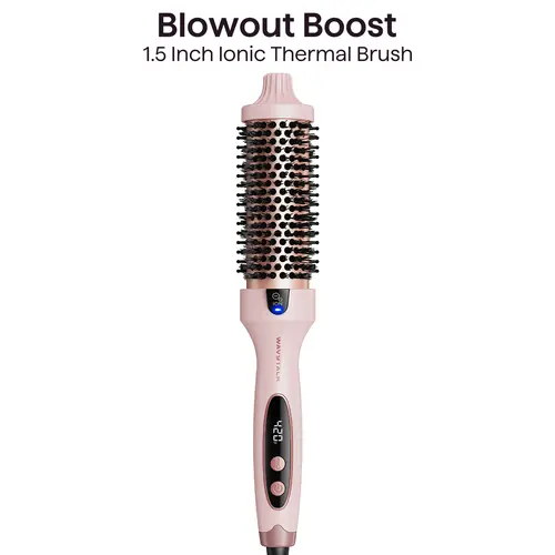 Wavytalk Blowout Boost Negative Ion Thermal Brush-Pink (1.5in) Hair Styler, LED Display, 300℉-420℉ for Different Hair Types, 120-240V Universal Voltage, Beauty Products for At-Home Blowout & Style Curlers & Straighteners