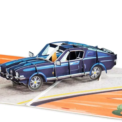Paper Love Handcrafted Eco-Friendly Recycled Kraft Pop-Up Greeting Card - Classic Sports Car, Out-of-This-World Rocket Themes, Flat Open, Blank Tag - For Dad - Father's Day, Birthday Office Stationery