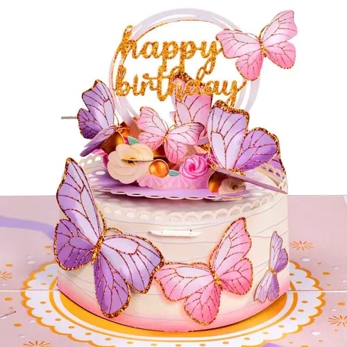 Paper Love 3D Popup Greeting Card - Handcrafted Laser Cut Premium Birthday Cake Novelty Print Pre-Printed Card with Removable Note Tag for Personalized Messages, Birthday Cake Greeting Cards, Novelty Print Greeting Cards, Card Design, Custom Message Card