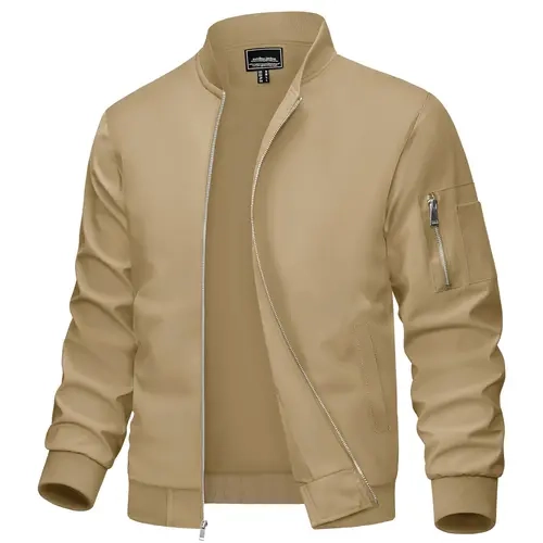 MAGCOMSEN Men's Casual Ribbed Knit Bomber Jacket, Lightweight Polyester Streetwear Windbreaker with 5 Pockets for Spring Fall Outdoor Party, Men's Clothing Tops with Zippers,sohochic