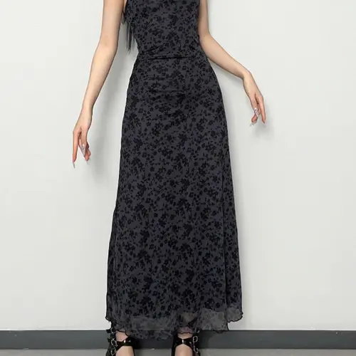 Women's Ditsy Floral Print Contrast Lace Cami Dress, Sleeveless Spaghetti Strap Backless Long Summer Dress with Adjustable Straps, Bohemian Summer Dress, Casual Chic Beach Holiday and Daily Wear Womenswear Boho Floral Dress, Boho Summer Dresses