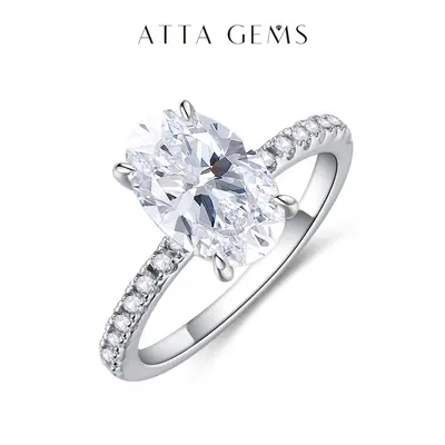 ATTAGEMS Women's 3.5CT D VVS1 Oval Synthetic Moissanite Bridal Ring - Elegant Fashion Artificial Gemstone Band for Female, Ideal for Anniversary & Daily Wear, Wedding Gift (R025), Rings for Women