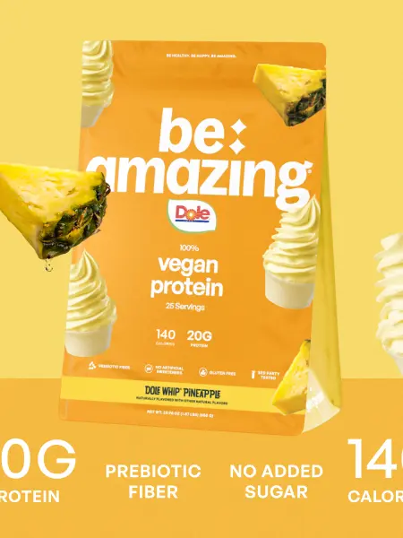 Vegan Protein Powder with Prebiotic Fiber, Plant Based, Low Sugar, Gluten Free & Dairy Free - IHOP Pancakes, Dole Whip Pineapple & Brown Sugar Oatmeal | Be Amazing