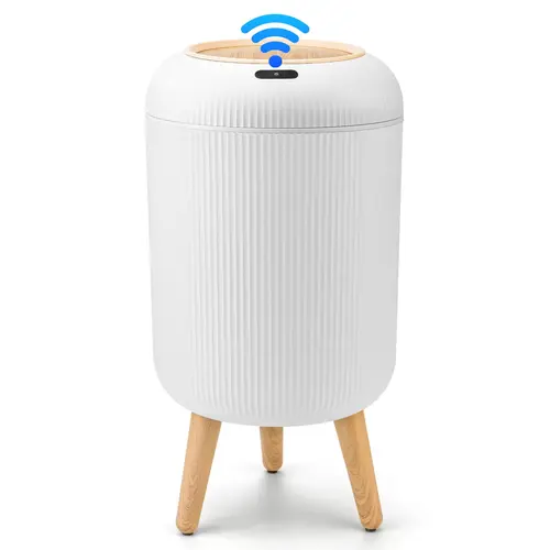 Pukomc Motion Sensor Trash Can with Lid, Touchless Waterproof Garbage Bins for Kitchen, Bathroom, Bedroom, Living Room, Office, Outdoor (White) Automatic Dispenser Smart Bin trash cans for kitchen