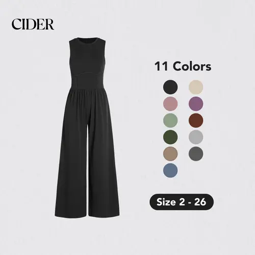 Cider Solid Sleeveless Wide Leg Jumpsuit