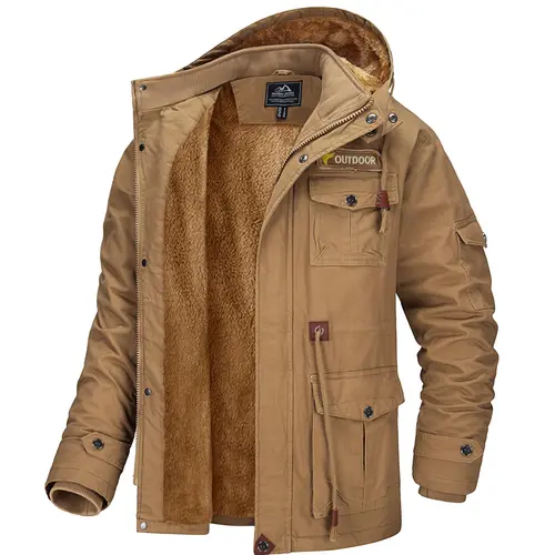 MAGCOMSEN Men's Winter Work Parka - Fleece Lined, Soft Cotton Shell Cargo Jacket, Warm Windproof Hooded Coat with Pockets, Longsleeve Casual Fashion Top,sohochic