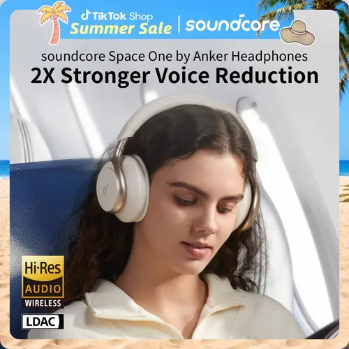 soundcore by Anker, Space One (Latte Cream), Active Noise Cancelling Headphones, 2X Stronger Voice Reduction, 40H ANC Playtime, App Control, LDAC Hi-Res Wireless Audio, Comfortable Fit, Clear Calls, Bluetooth 5.3 #tiktokshopsummersale