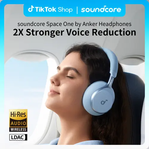 soundcore by Anker, Space One (Sky blue), Active Noise Cancelling Headphones, 2X Stronger Voice Reduction, 40H ANC Playtime, App Control, LDAC Hi-Res Wireless Audio, Comfortable Fit, Clear Calls, Bluetooth 5.3