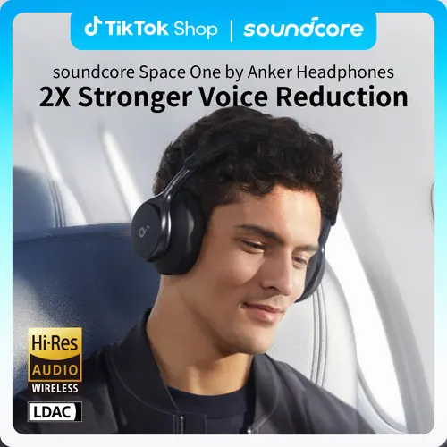 soundcore by Anker, Space One, Active Noise Cancelling Headphones, 2X Stronger Voice Reduction, 40H ANC Playtime, App Control, LDAC Hi-Res Wireless Audio, Comfortable Fit, Clear Calls, Bluetooth 5.3 #tiktokshopsummersale