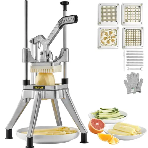 【toolupgrade】VEVOR Commercial Veggie Chopper - Stainless Steel & Aluminium Kitchen Utensil with 4 Replacement Blades, French Fry Cutter, Potato Dicer, Multi-Slicer for Restaurants, Home Kitchen Accessories