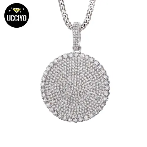 UCCIYO Round Pendant P159 S925 Sterling Silver Synthetic Moissanite Round Pendant Necklace Jewelry Gift for Men, Engagement & Anniversary Hip Hop Fashion Gift 【#P159】