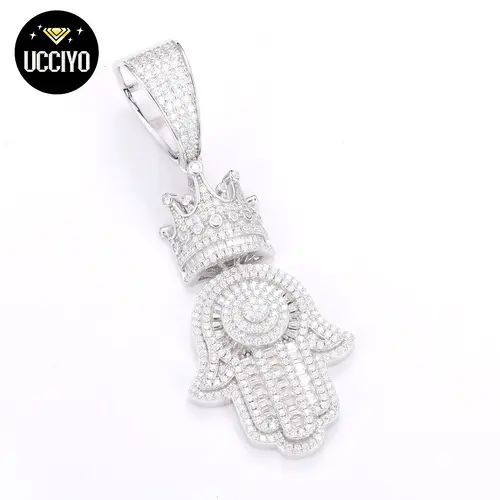 UCCIYO Fashion Hand Pendant P288 for Women Sterling Silver 925 Synthetic Moissanite Hand Shape Pendant Necklace Men Hip Hop Jewelry Gift【#P288】