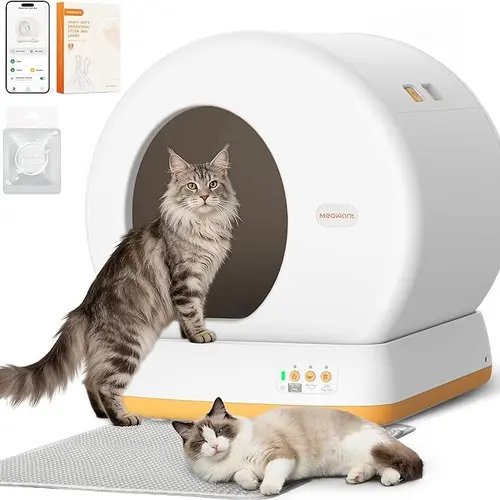 Meowant SC01 Large 57.6L Automatic Litter Box - Self-Cleaning, Clay-Based, Odor Control, Quiet Operation, App-Controlled, Auto-Safe Stop, Pee Guard, Mat, Liner Included, Safety Guaranteed for Multi-Pet Use, Self Cleaning Litter Boxes,back to school,sohoch