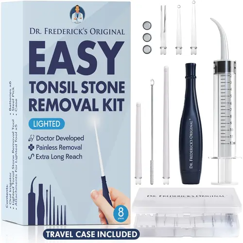 Dr. Frederick’s Original Silicone Tonsil Stone Remover Kit - 8-Piece Fast,Painless Tonsillolith Removal Tool Set with Pick,Oral Irrigator for Fresh Breath,Oral Health,Smile Care